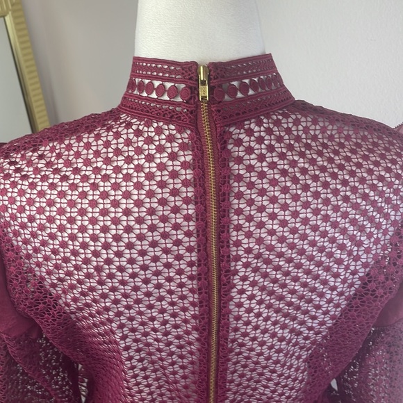 NWOT Retail $435 Self-Portrait Red SELF-PORTRAIT Dot Mesh Tiered Mini Dress - Picture 7 of 9